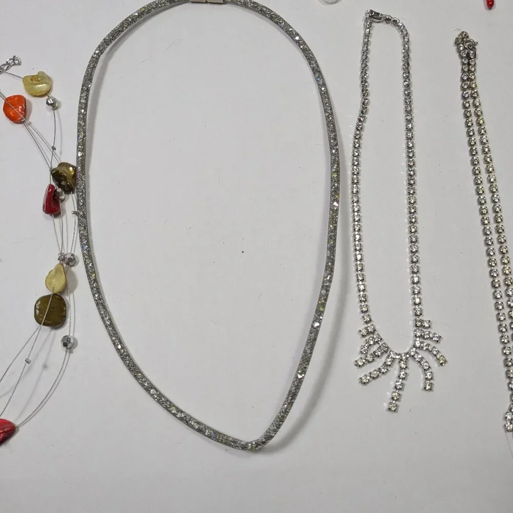 Silver Tone Necklace Lot 23 Fashion Jewelry Ready to Wear Variety Colors Styles